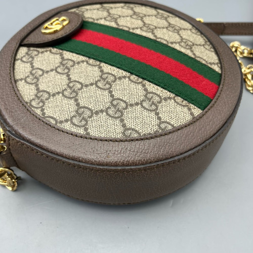 Gucci Web Mini Ophidia Round Bag GG Supreme Monogram Brown Beige Ebony Red