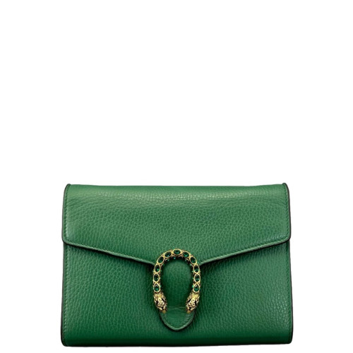 Gucci Mini Dionysus Chain Wallet Grained Calfskin Green
