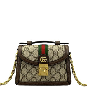 Gucci Web Mini Ophidia Padlock Top Handle Chain Shoulder GG Supreme Monogram Beige Ebony