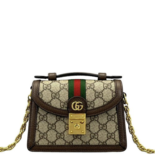 Gucci Web Mini Ophidia Padlock Top Handle Chain Shoulder GG Supreme Monogram Beige Ebony