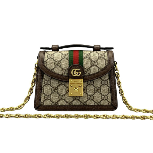 Gucci Web Mini Ophidia Padlock Top Handle Chain Shoulder GG Supreme Monogram Beige Ebony