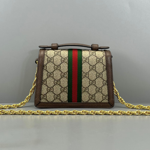 Gucci Web Mini Ophidia Padlock Top Handle Chain Shoulder GG Supreme Monogram Beige Ebony