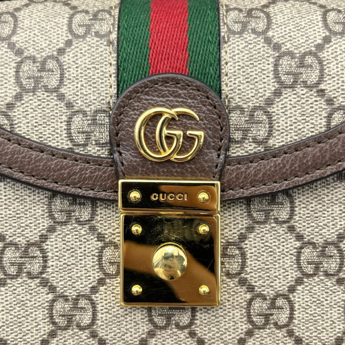 Gucci Web Mini Ophidia Padlock Top Handle Chain Shoulder GG Supreme Monogram Beige Ebony