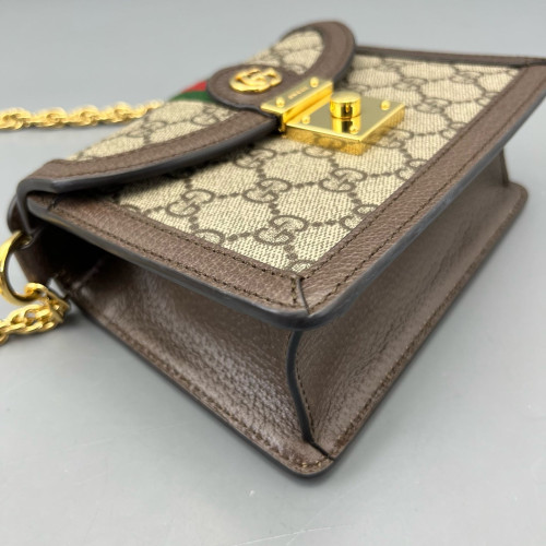 Gucci Web Mini Ophidia Padlock Top Handle Chain Shoulder GG Supreme Monogram Beige Ebony