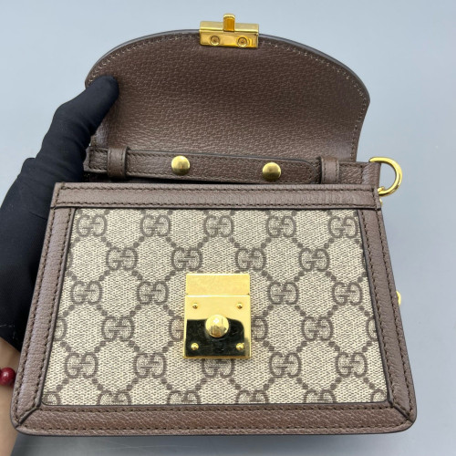 Gucci Web Mini Ophidia Padlock Top Handle Chain Shoulder GG Supreme Monogram Beige Ebony