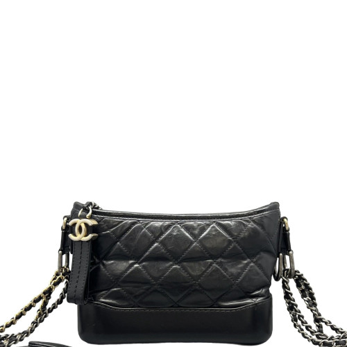 Chanel Quilted Small Gabrielle Hobo Crumpled Calfskin Black