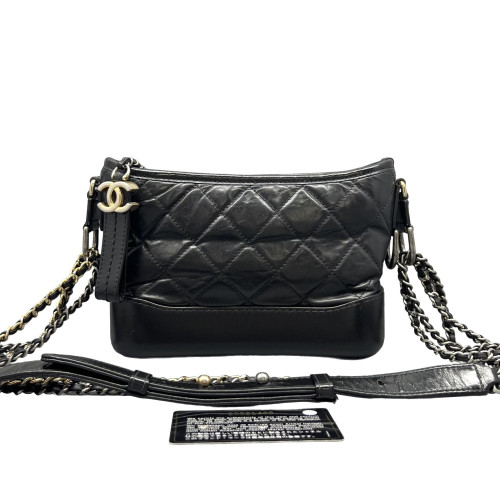 Chanel Quilted Small Gabrielle Hobo Crumpled Calfskin Black