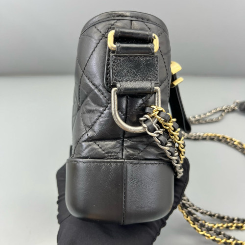 Chanel Quilted Small Gabrielle Hobo Crumpled Calfskin Black