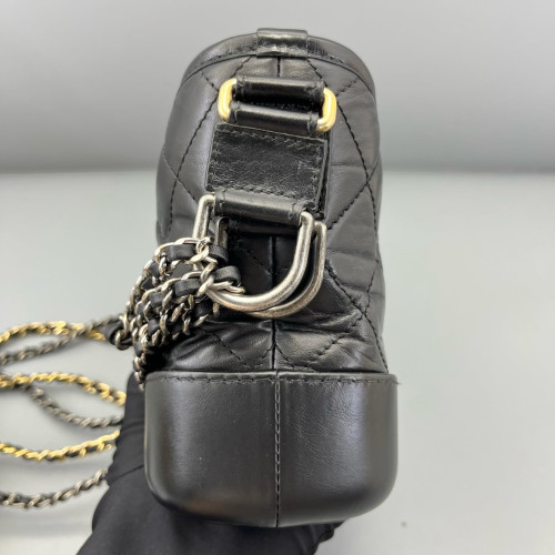 Chanel Quilted Small Gabrielle Hobo Crumpled Calfskin Black