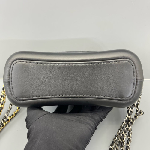 Chanel Quilted Small Gabrielle Hobo Crumpled Calfskin Black