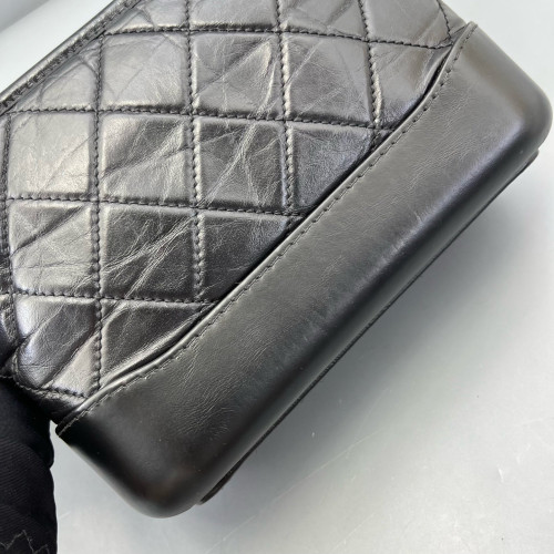 Chanel Quilted Small Gabrielle Hobo Crumpled Calfskin Black