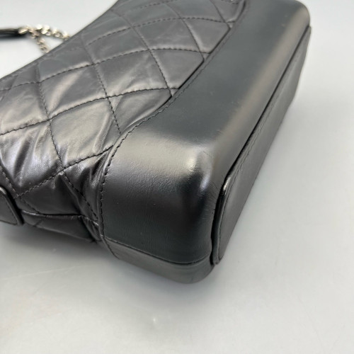 Chanel Quilted Small Gabrielle Hobo Crumpled Calfskin Black