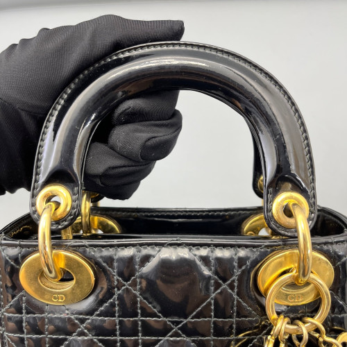 Dior Mini Lady Dior Patent Calfskin Black