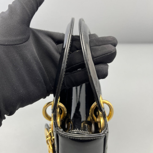 Dior Mini Lady Dior Patent Calfskin Black