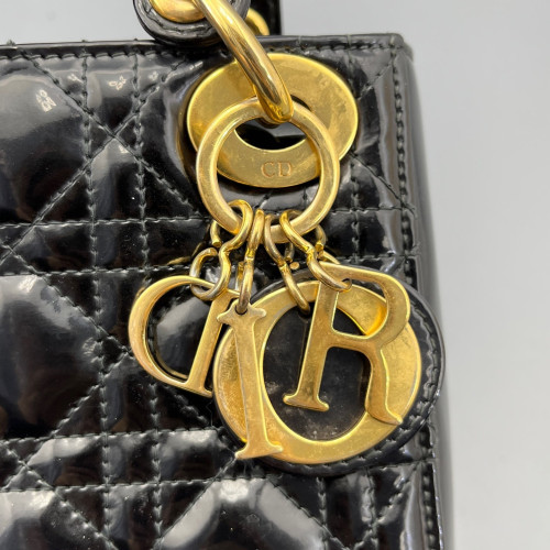Dior Mini Lady Dior Patent Calfskin Black