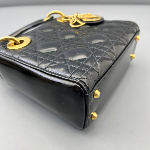 Dior Mini Lady Dior Patent Calfskin Black