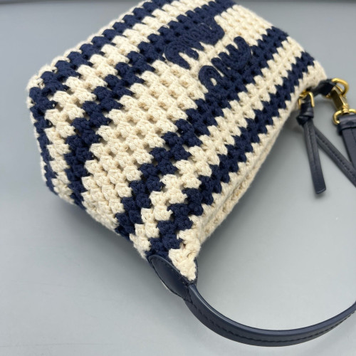 Miu Miu Mini Spirit Bag Calfskin Fabric Blue White Miu Miu Mini Spirit Bag Calfskin Fabric Blue White