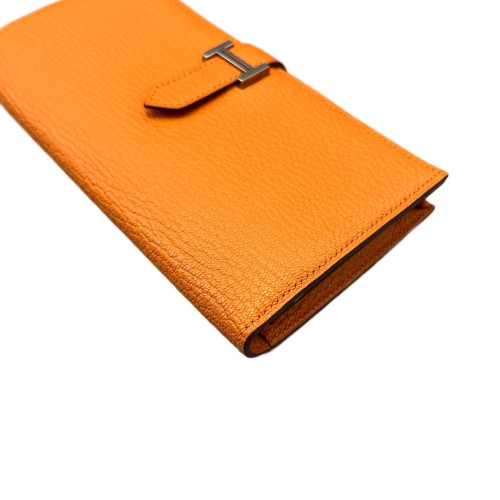 Hermes Passant Vertical Wallet Chevre Mysore 93 Orange