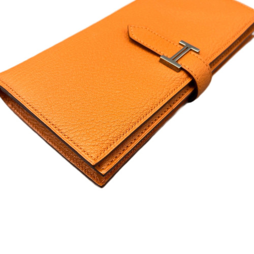 Hermes Passant Vertical Wallet Chevre Mysore 93 Orange