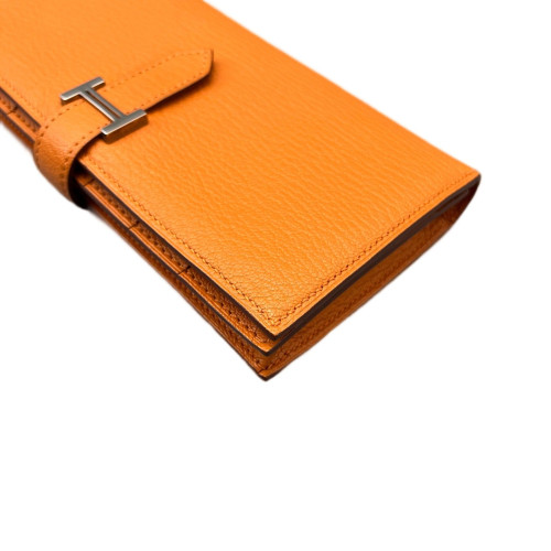 Hermes Passant Vertical Wallet Chevre Mysore 93 Orange