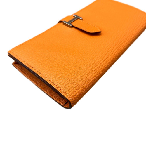 Hermes Passant Vertical Wallet Chevre Mysore 93 Orange