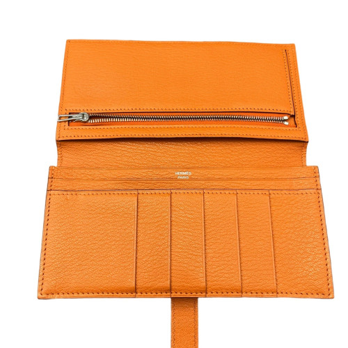 Hermes Passant Vertical Wallet Chevre Mysore 93 Orange