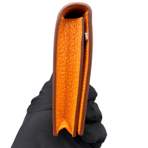 Hermes Passant Vertical Wallet Chevre Mysore 93 Orange