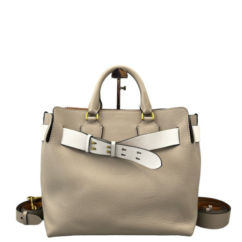 Burberry Belt Tote Calfskin Grey White Brown
