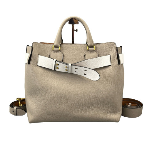 Burberry Belt Tote Calfskin Grey White Brown