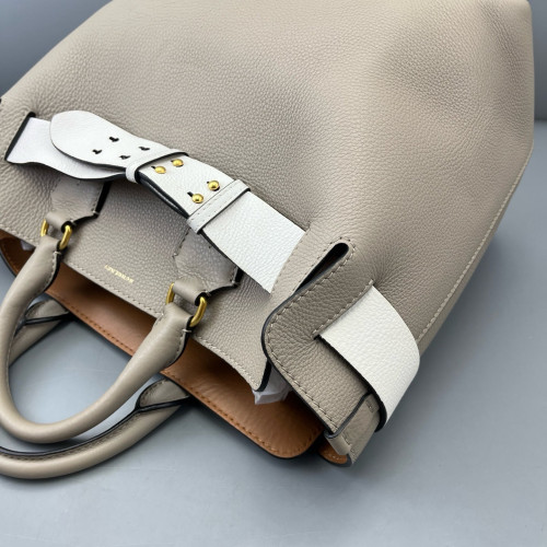 Burberry Belt Tote Calfskin Grey White Brown