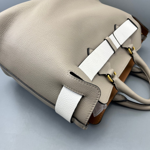 Burberry Belt Tote Calfskin Grey White Brown