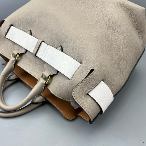 Burberry Belt Tote Calfskin Grey White Brown