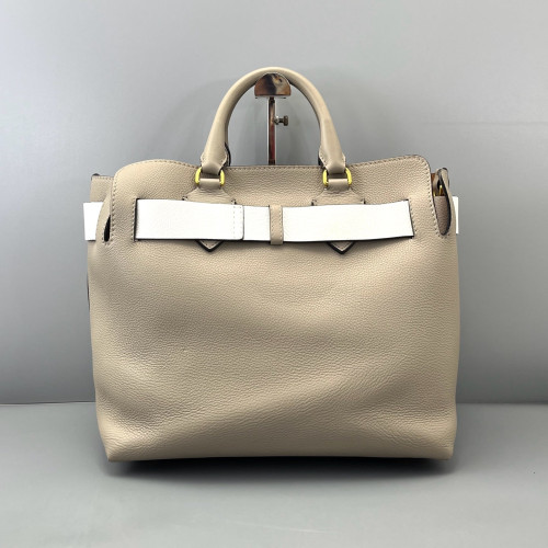 Burberry Belt Tote Calfskin Grey White Brown