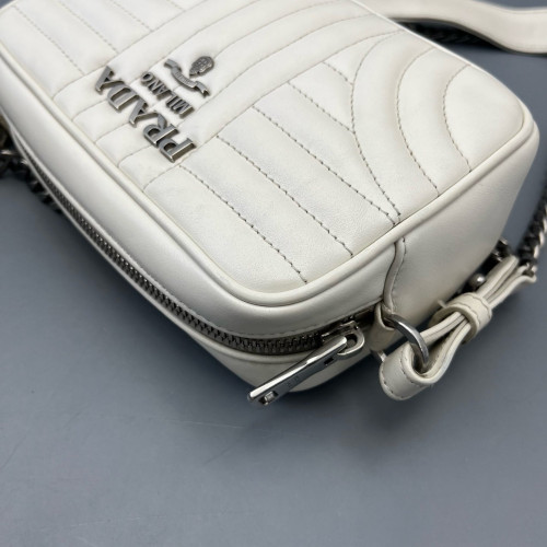 Prada Small Diagramme Camera Calfskin White