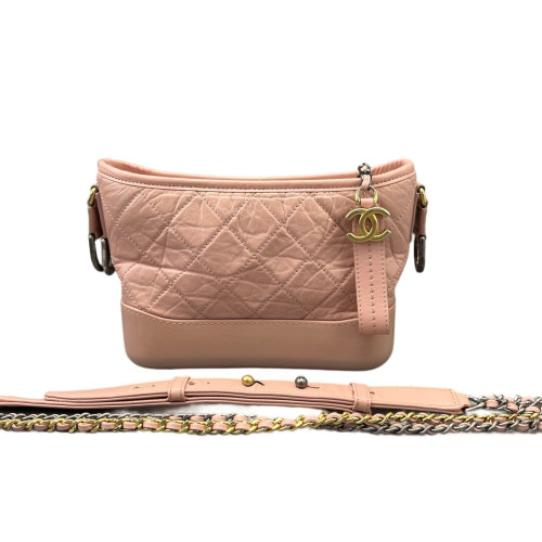 Chanel Quilted Small Gabrielle Hobo Calfskin Pink
