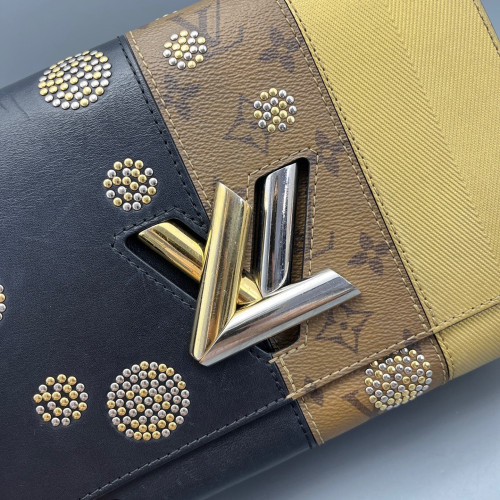 Louis Vuitton Studded Twist PM Monogram Epi Black Brown Gold