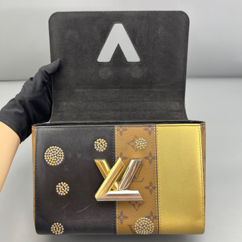 Louis Vuitton Studded Twist PM Monogram Epi Black Brown Gold