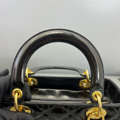 Dior Medium Lady Dior Patent Calfskin Black