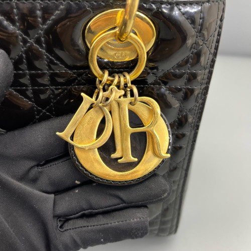 Dior Medium Lady Dior Patent Calfskin Black