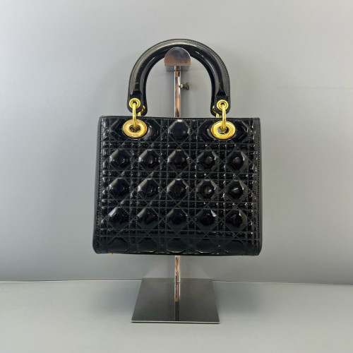 Dior Medium Lady Dior Patent Calfskin Black