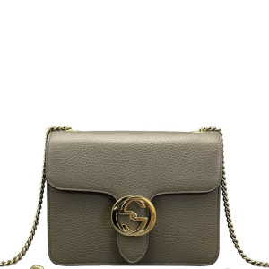 Gucci Small Interlocking G Shoulder Bag Calfskin Grey