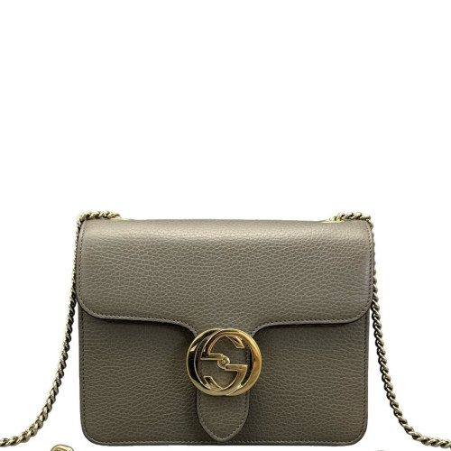 Gucci Small Interlocking G Shoulder Bag Calfskin Grey