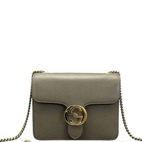 Gucci Small Interlocking G Shoulder Bag Calfskin Grey