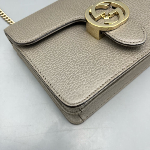 Gucci Small Interlocking G Shoulder Bag Calfskin Grey