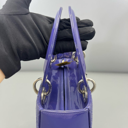 Dior Medium Lady Dior Patent Calfskin Purple Blue