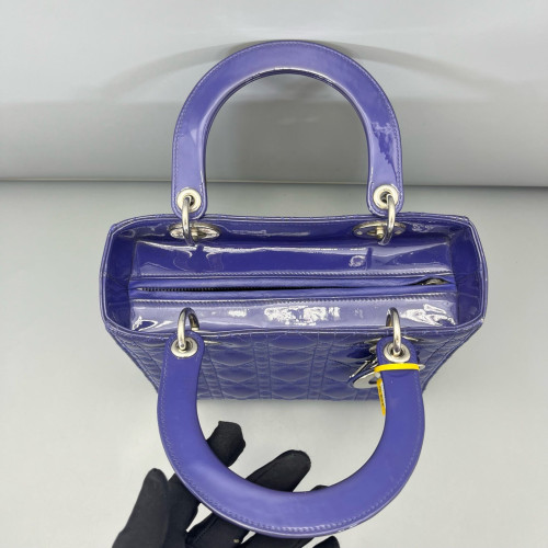 Dior Medium Lady Dior Patent Calfskin Purple Blue