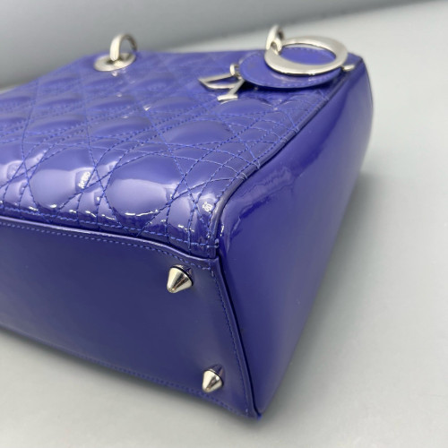 Dior Medium Lady Dior Patent Calfskin Purple Blue