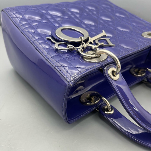 Dior Medium Lady Dior Patent Calfskin Purple Blue