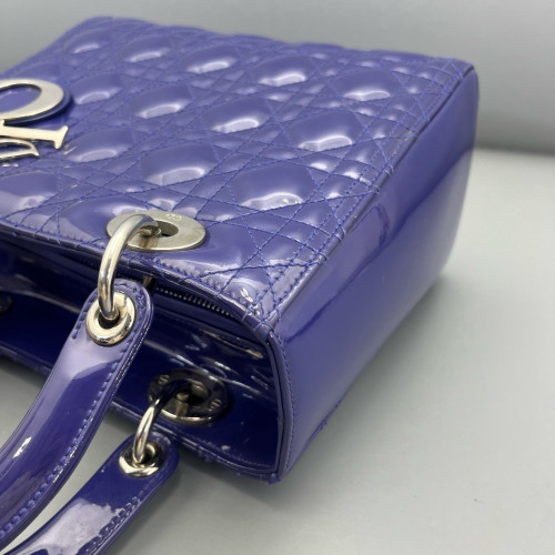 Dior Medium Lady Dior Patent Calfskin Purple Blue