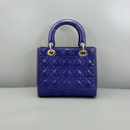Dior Medium Lady Dior Patent Calfskin Purple Blue
